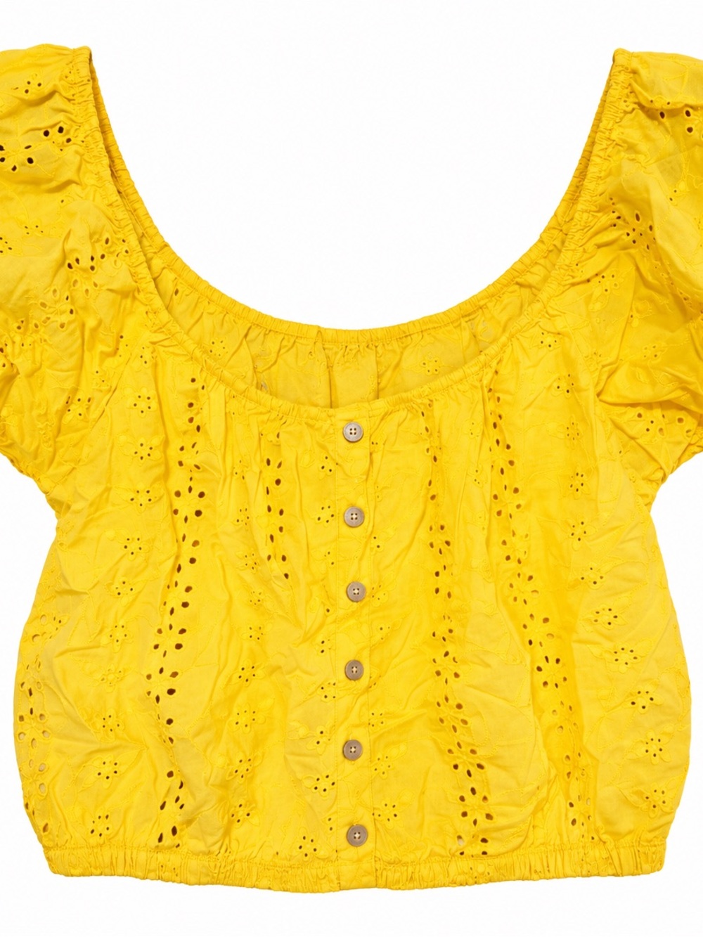 Ambiance Bright Yellow Eyelet Button Crop Top